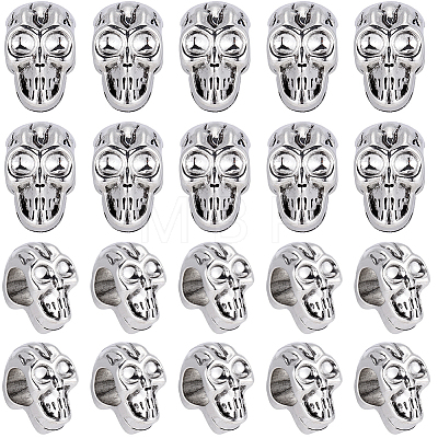 50Pcs Skull Alloy European Beads MPDL-PA0001-02-1