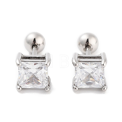 Square 316 Surgical Stainless Steel Pave Cubic Zirconia Ear False Plugs for Women Men EJEW-Z050-34B-01P-1