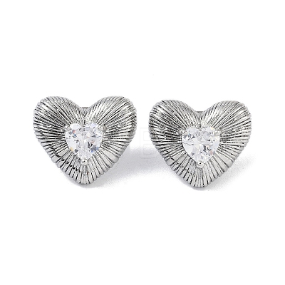 Heart 304 Stainless Steel Clear Cubic Zirconia Stud Earring for Women EJEW-Z047-05P-02-1