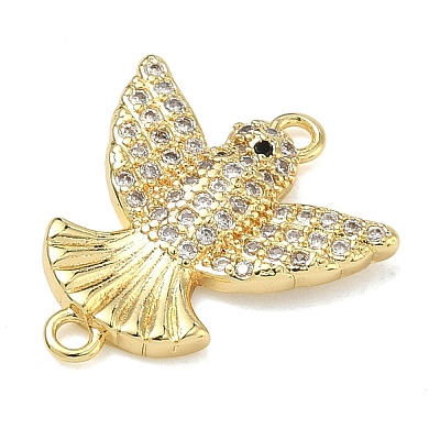 Brass Micro Pave Clear Cubic Zirconia Bird Connector Charms KK-A293-11G-1