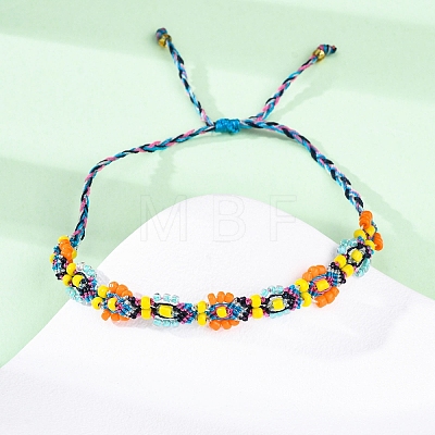 Flower Glass Seed Beaded Braided Bead Bracelets for Women Frineds BJEW-F493-10C-1