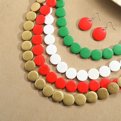 Flat Round Wood Beaded Multilayer Necklaces & Dangle Earrings Sets WG6D4EB-01-1