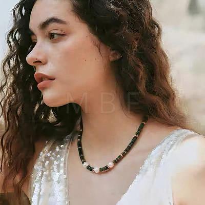 Natural Freshwater Pearl and Natural Indian Agate Rondelle Beaded Necklaces with 304 Stainless Steel End Chains PJ7796-1