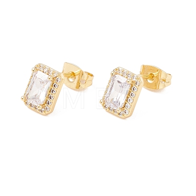 Clear Cubic Zirconia Rectangle Stud Earrings EJEW-F282-30G-1