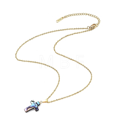 Natural Abalone Shell Religion Cross Pendant 304 Stainless Steel Cable Chain Necklaces for Women NJEW-JN06003-1