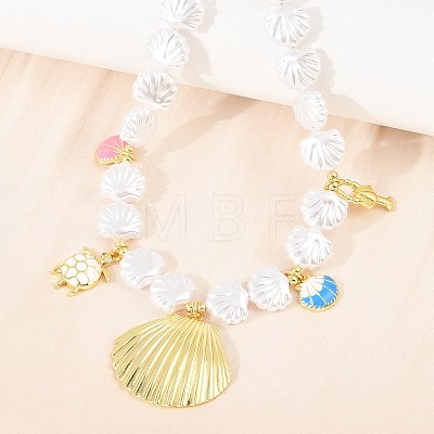 Ocean Brass Pave Cubic Zirconia and Enamel Sea Animals Pendant Necklaces KK-CBA4547-03A-G-1
