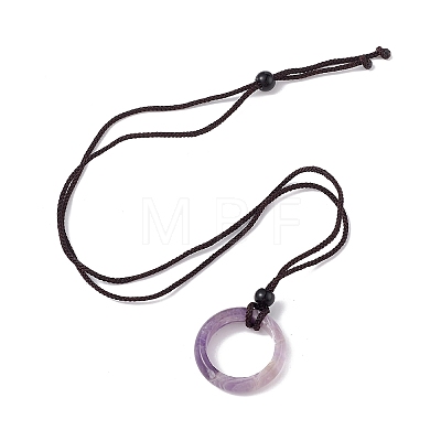 Natural Amethyst Ring Pendant Necklace with Nylon Cord for Women NJEW-F306-02A-1
