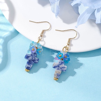 Natural Blue Spot Jaspen Dangle Earrings EJEW-JE06859-1