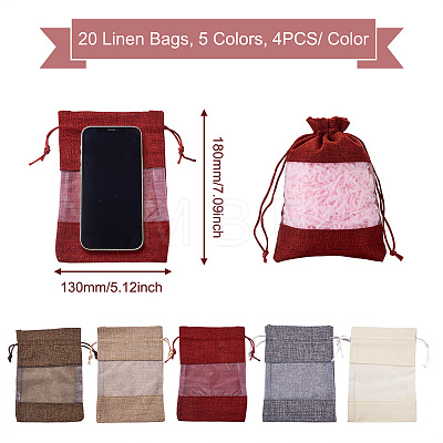 Cheriswelry 20Pcs 5 Colors Burlap Packing Pouches ABAG-CW0001-01-1