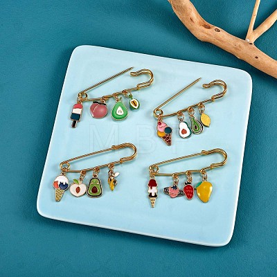 4Pcs 4 Style Ice-cream and Fruit Enamel Charm Safety Pins Brooches JX118A-1