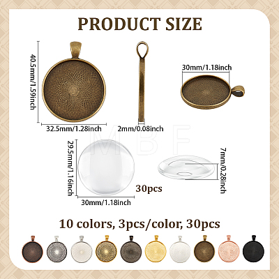 30Pcs 10 Colors Alloy Pendant Cabochon Settings FIND-PH0025-81-1
