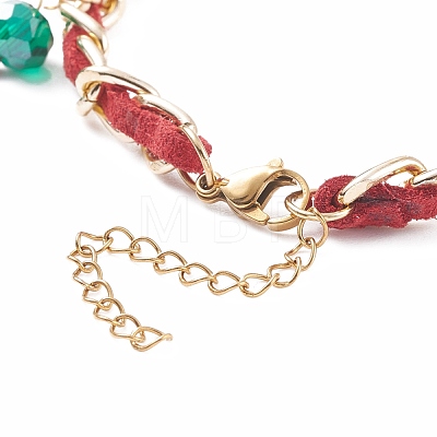Christmas Candy Cane & Reindeer & Moon Alloy Charm Bracelet with Glass Beads BJEW-TA00090-02-1