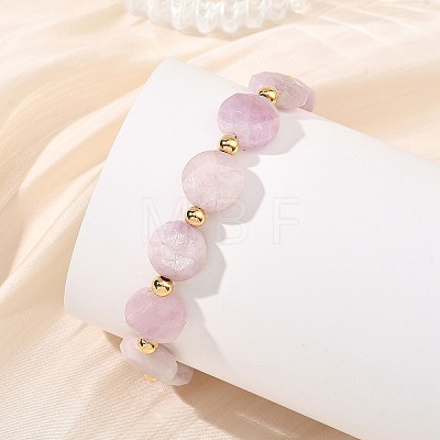 Natural Kunzite & Brass Spacer Beads Beaded Bracelets for Women BJEW-JB14112-01-1