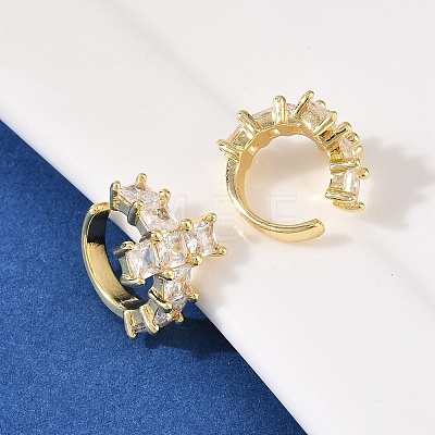 Brass Micro Pave Clear Cubic Zirconia Cross Cuff Earrings EJEW-F400-19G-1