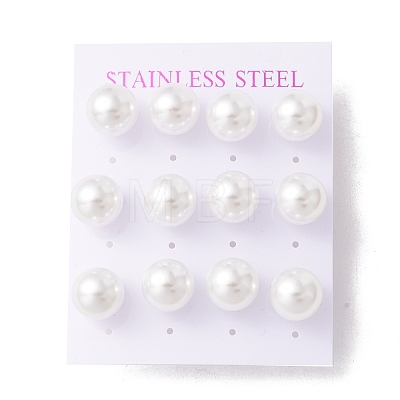 6 Pair Shell Pearl Round Ball Stud Earrings EJEW-A067-18B-P-1