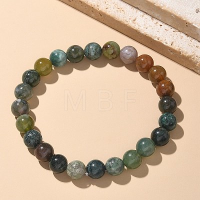 Natural Indian Agate Bead Stretch Bracelets X-BJEW-K212-B-010-1