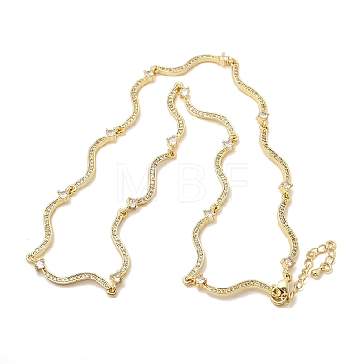 Brass Micro Pave Clear Cubic Zirconia Wave Link Chain Necklaces for Women NJEW-B157-22G-1