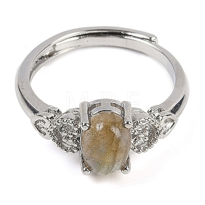 Oval Natural Labradorite Adjustable Rings RJEW-Q819-01P-04-1