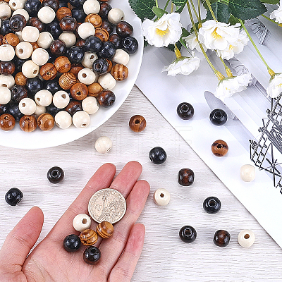 400Pcs 4 Styles  Natural Wood Beads WOOD-GF0002-15B-1