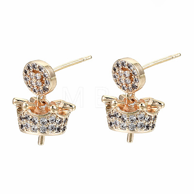 Brass Micro Pave Clear Cubic Zirconia Stud Earring Findings KK-T062-57G-NF-1