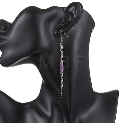 Round 304 Stainless Steel Natural Mixed Stone Dangle Earrings EJEW-JE06783-1