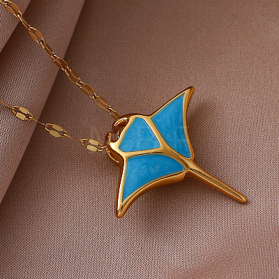 304 Stainless Steel Ocean Ray Fish Pendant Necklaces for Women RI8300-1