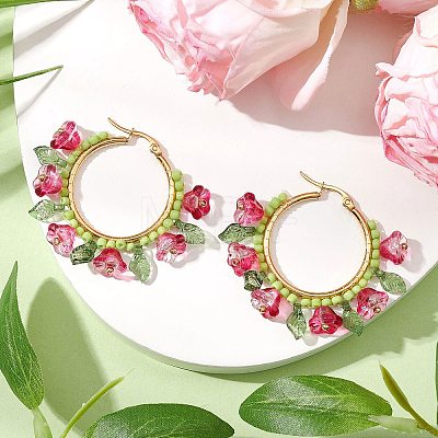 Glass Hoop Earrings EJEW-TA00589-02-1