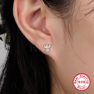 Anti-Tarnish Rhodium Plated 925 Sterling Silver Micro Pave Cubic Zirconia Flower Stud Earrings CX0038-1-1