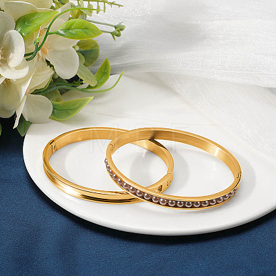 2Pcs 6MM Egg Shaped 201 Stainless Steel Grooved Hinged Bangles STAS-SC0021-30G-1