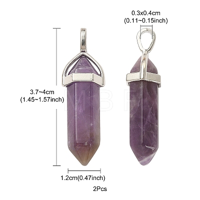 2Pcs Natural Amethyst Double Terminated Pointed Pendants G-YW0002-05B-1