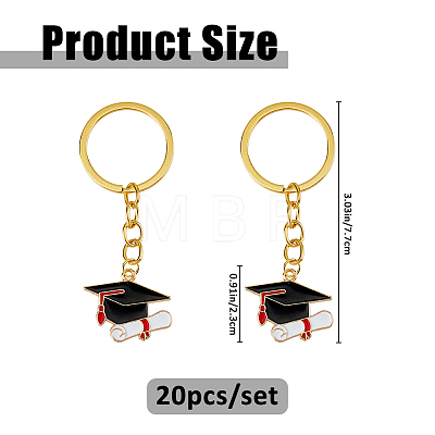 20Pcs Zinc Alloy Enamel Graduation Hat Keychains KEYC-FH00101-1