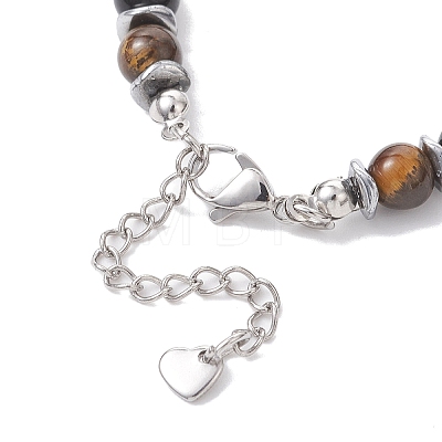 Natural Tiger Eye & Eyeless Obsidian & Synthetic Non-Magnetic Hematite Beaded Bracelets for Women BJEW-JB12941-01-1