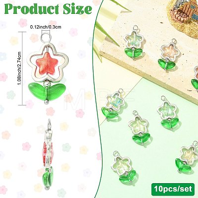 10Pcs 5 Colors Flower Glass Pendants PALLOY-FS00077-1