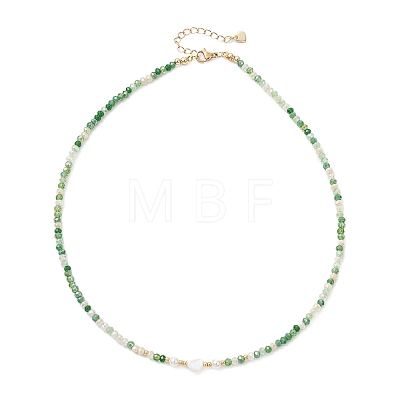 Natural Shell Heart & AB Color Plated Glass Faceted Rondelle Beaded Necklaces NJEW-JN05863-1