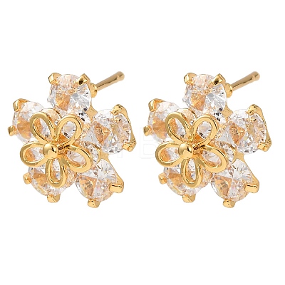 Brass Cubic Zirconia Stud Earrings for Women EJEW-F418-11G-1