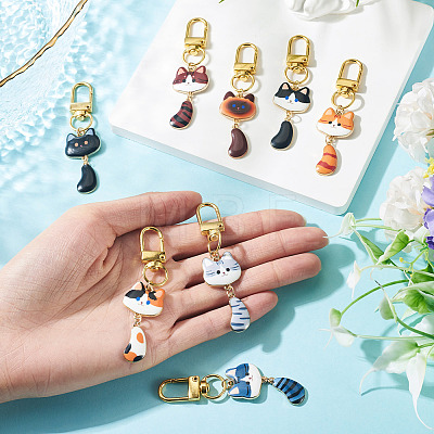 10Pcs Cat Alloy Enamel Pendant Decorations HJEW-TAC0178-1