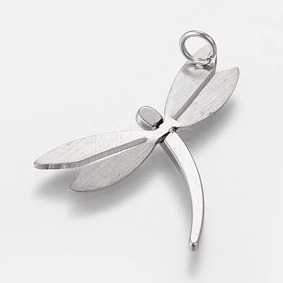 Trendy Dragonfly Necklace Findings 304 Stainless Steel Textured Pendants X-STAS-L012-D05P-1