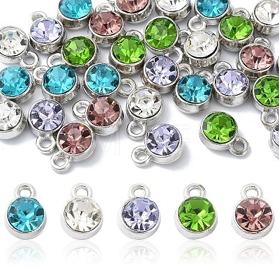 30Pcs 5 Colors Flat Round Alloy Charms RGLA-YW0002-06-1