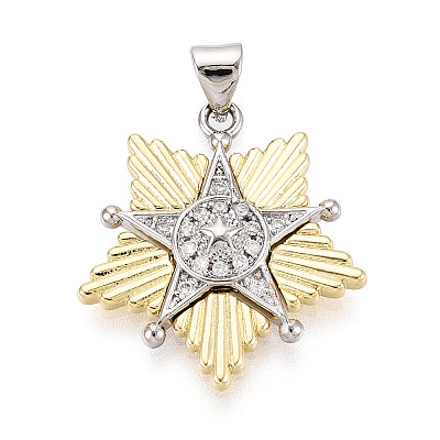 Brass Micro Pave Clear Cubic Zirconia Pendants KK-T080-14A-GP-1