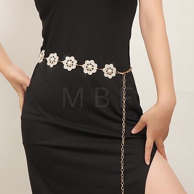 Alloy Crystal Rhinestone with Imitation Pearl Flower Link Chain Belly Belts for Women FS-WGCF5A6-01-1