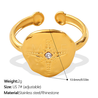 304 Stainless Steel Rhinestone Cuff Open Rings for Women WGE6DE4-01-1