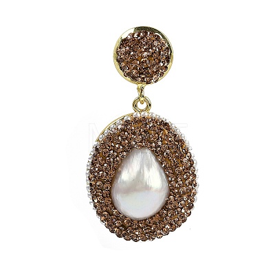 Natural Pearl Teardrop Stud Earrings EJEW-P297-01G-1