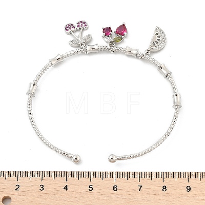 Brass Micro Pave Cubic Zirconia Fruit Charm Bangles for Women BJEW-Z089-01P-01-1