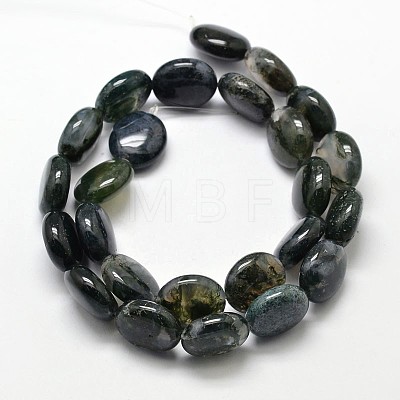 Flat Round Natural Moss Agate Bead Strands G-L291-11-1