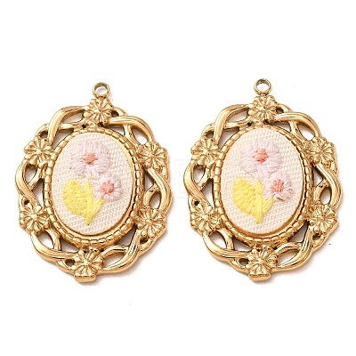 304 Stainless Steel & Cloth Embroidered Pendants FB-CBAFBAF-12G-03-1