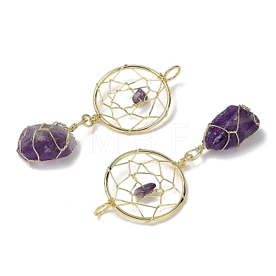 Raw Rough Natural Amethyst Coppwer Wire Wrapped Big Pendants G-G314-02G-05-1