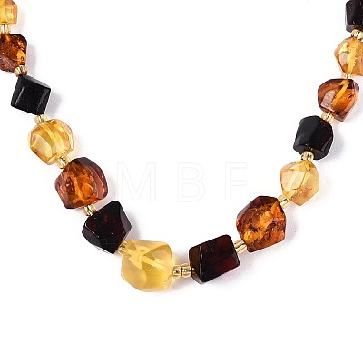 Natural Amber Nuggets and Rice Graduated Beaded Necklaces NJEW-T019-07-1