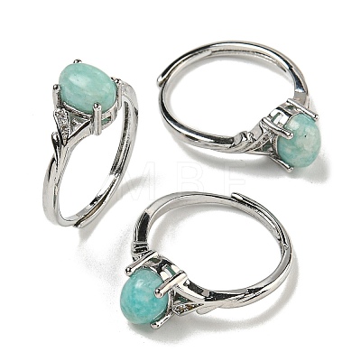 Oval Natural Gemstone Adjustable Rings RJEW-Q818-01P-1