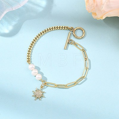 Brass Micro Pave Clear Cubic Zirconia Charm Bracelets BJEW-JB13881-01-1