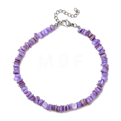 Dyed Natural Freshwater Shell Nuggets Beaded Anklets AJEW-AN00746-03-1